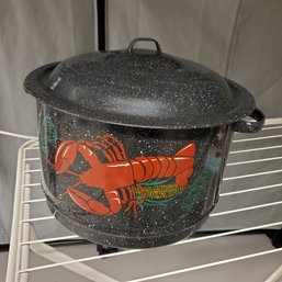 Large Speckled Enamelware Lobster Pot With 2 Handles & Lid