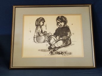 Signed Ruth Schloss? 40/150 Limited Edition Lithograph 'Children Playing'