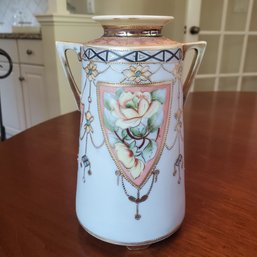 Ultra Gorgeous- Antique Nippon Hand Painted Dual Handle Flower Vase