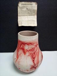 Ca 1950s Nemaji USA Marbled Red Tones Earthenware No Glaze Pottery Vase 7' Tall