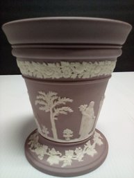 Lilac Wedgwood, England Jasperware With Raised White Cameo Cherubs & Goddesses Vase  LizS