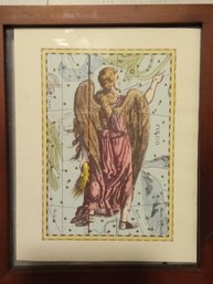 Vintage Hand Embellished Lithograph Virgo Astrology  Watercolor  Painting