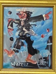 1998 Morris Katz Clown Oil On Board  Painting