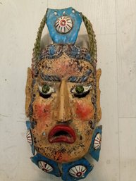 Antique  Day Of The Dead Hand Made And Painted Metal Mask