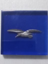 Vintage Silver Hand Carved Bird In Lucite Sculpture