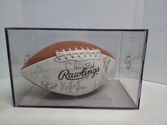 Rawlings Football With Multiple Signatures Resting In Plexiglass Case   LP/CVBK