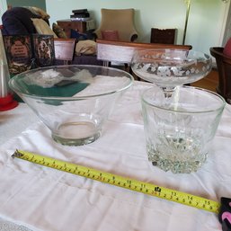 Vintage Serving Lot- Two Large Glass Serving Bowls & One MCM Ice Bucket