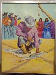 Vintage D.W Sine David Sine Apache  Oil On Board Painting