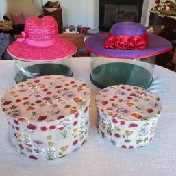 4 Hat Boxes And 2 Vintage Summer Chapeaus!  A Pink Hat And A Purple Hat!