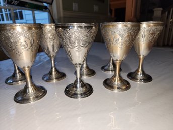 8 Silverplate Filigreed Goblets In Paisley Pattern