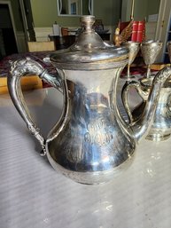 Tea Service, Silver Plate With Monogram.  Teapot 9 Tall, Other Pieces 5 Tall