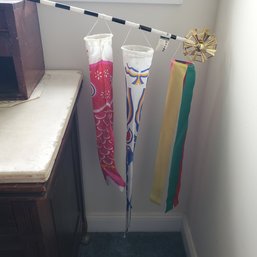 Fun And Colorful Chinese Wind Socks On Pole With Spinning Wheels.   PM-B2