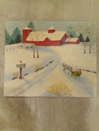 Vintage Folk Art Oil On Canvas Painting