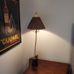 Brass Bamboo Tree Table Lamp With Monkey And A Parrot Finial