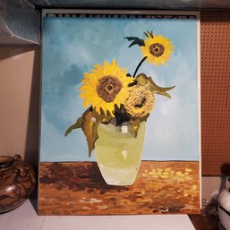 Large & Magnificent Oil Painting Of Sunflowers