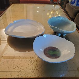 Three Handmade Ceramic / Pottery Bowls & Serving Plate. 2 By Leslie