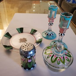 Set Of Five Hand- Painted Glass Home Accents