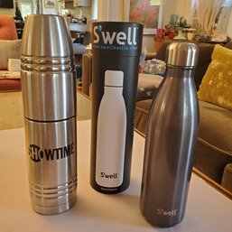 Two Tall And Unused Thermos Bottles - S'well 25oz Stainless Steel & A Showtime Promotional Adv Thermos