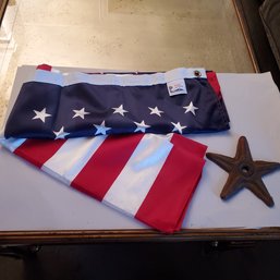 New Unused United States 50 Stars Flag & 1 Cast Iron Star