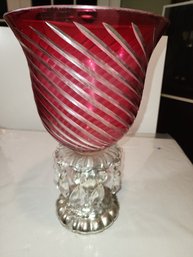 13 Inch 8 Diameter Swirl Cranberry Glass Vase W Crystals