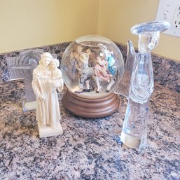 Religious Lot 4- Glass Angel, Fontanini Brothers Holy Family Glitterdome  Music, Bianchi Alabaster St Anthony