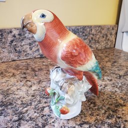Medium Herend Fine Porcelain Of Hungary Hand Painted Perched Macaw Parrot