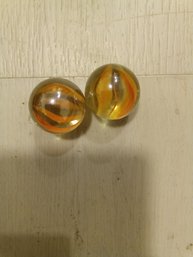 2 Antique Cats Eye German Onion  Skin Large Marbles