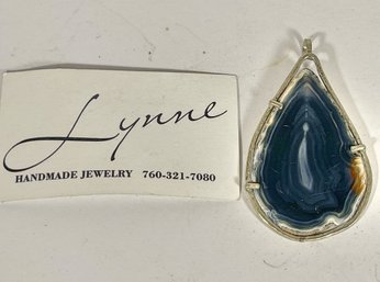 Vintage LYNNE Silver Framed Geode Crystal Pendant