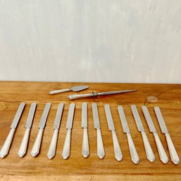 A Set Of 12 Silverplate Knives - Honing Blade - Cheese Spreader - Monogrammed