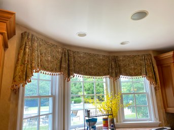 A Set Of Three Valances With Tassel Trim Including Wooden Rods