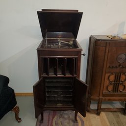Columbia Graphonola Upright Floor Model / With Record Cabinet -  Needs Parts