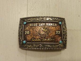 Vintage Rowdy Rose Hand Made Turquoise  Copper And Silver Cowboy Metal   Belt Buckle