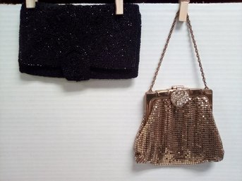 Gorgeous Evening Dress Purses - In Metal Goldtone With Sparkling Clasp & Black Beaded Styles  JSS/A2