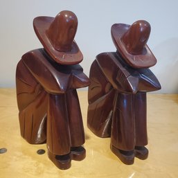 Pair Of Hand Carved Sleeping Gaucho Solid Wood Bookends Made In Haiti