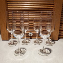 Six Elegant, Thin- Crystal Glass Champagne Flute Glasses