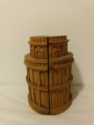 Vintage Hand Carved Leaning  Tower Of Pisa Wood Sculpture  Book Ends