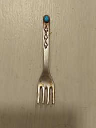 Vintage  Navajo Hand Made Sterling  Silver And Turquoise  Fork