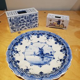 Three Vintage Delft Of Holland Hand Painted Items