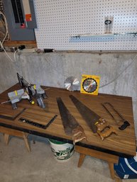 Beautiful Collection Of Hand Saws, Miter Saw, Squares, And Circular Saw Blades