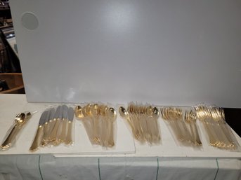 Beautiful Gold Tone Stainless Steel Flatware From Korea -  49 Assorted Pieces  KD B1