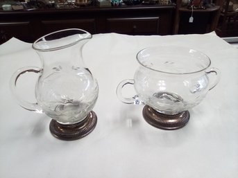 Vintage Sterling Silver & Cut Glass Sugar & Creamer Serving Pieces