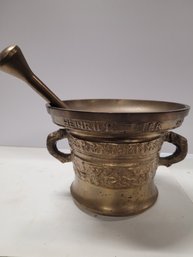 Great 1607 Dutch Bronze Mortar & Pestle -dolphin Handles- Marked 1607 Heinrick Ter Horst On Top Band