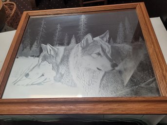 Lovely 3D Framed Mirror Art Of Wolves In The Winter Time  KD  WA B