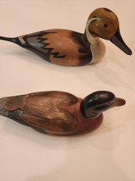 2 Unsigned Duck Decoys Wood Carved And Painted