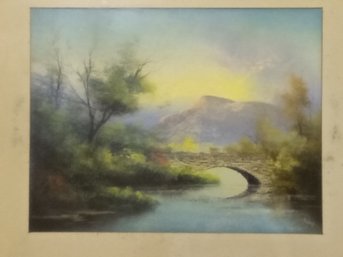 Antique  NICHOLS HUDSON RIVER SCHOOL  PASTEL ON PAPER DRAWING