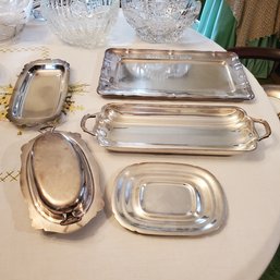 Vintage Silver Plate Butter Dishes (3) & Serving Trays (2)