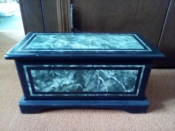 Decorative Wood Box With Hand Painted Greenish Blue Marbling Details For Display & Storage