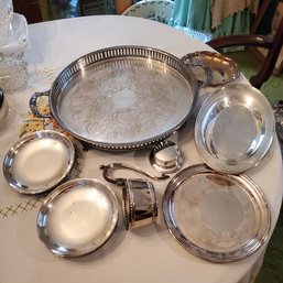 Useful Vintage Silver Plate Serving Trays & Misc For Partirs Or Scrap