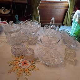 Assorted Large Lot Of Ten Vintage Crystal / Glass Serving Bowls & Canisters