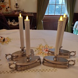 Four Battery- Operated, Working Luminara Flameless Candlesticks With Finger Loop Handles
